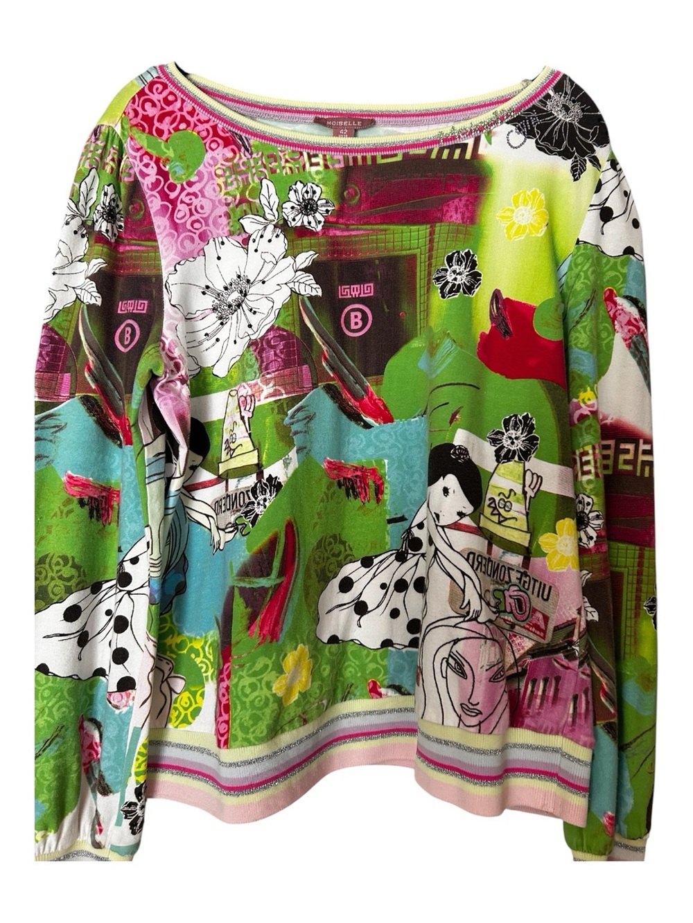 MOISELLE Vintage Y2K Artsy Graphic Print Long Sleeve Top Multicolored size 6